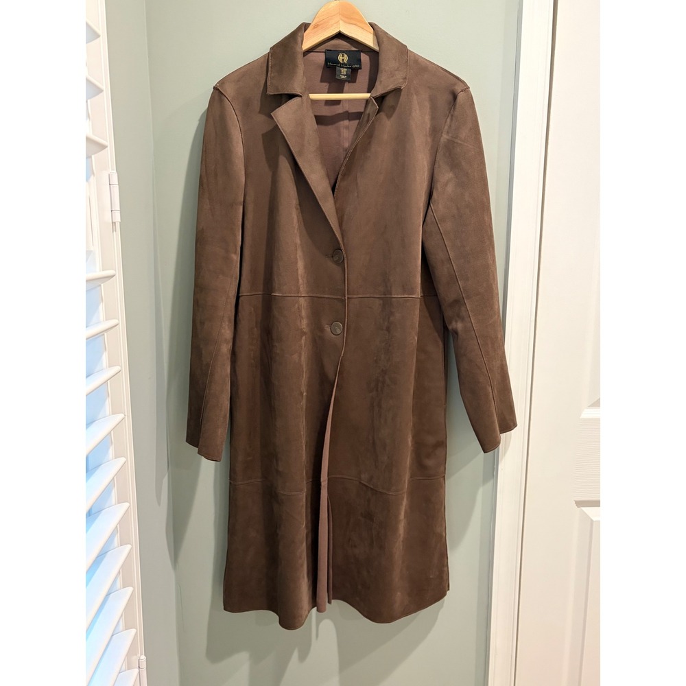 House of Harlow 1960 Brown Faux Suede Long Trench Coat Jacket Womens‎ Medium